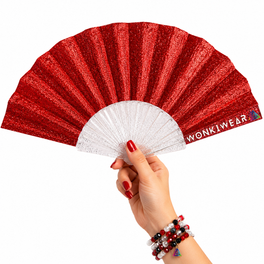 Small Folding Fan - Red Glitter