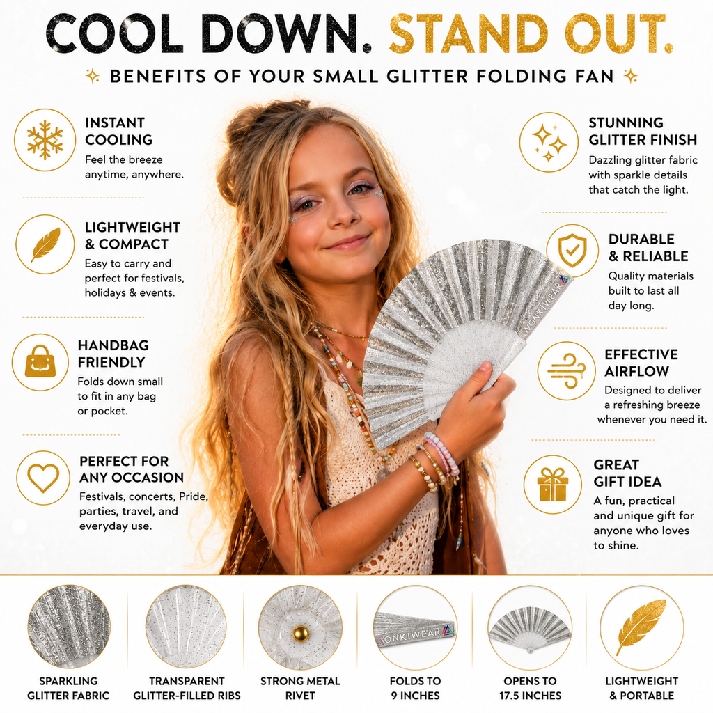 Small Folding Fan - Silver Glitter