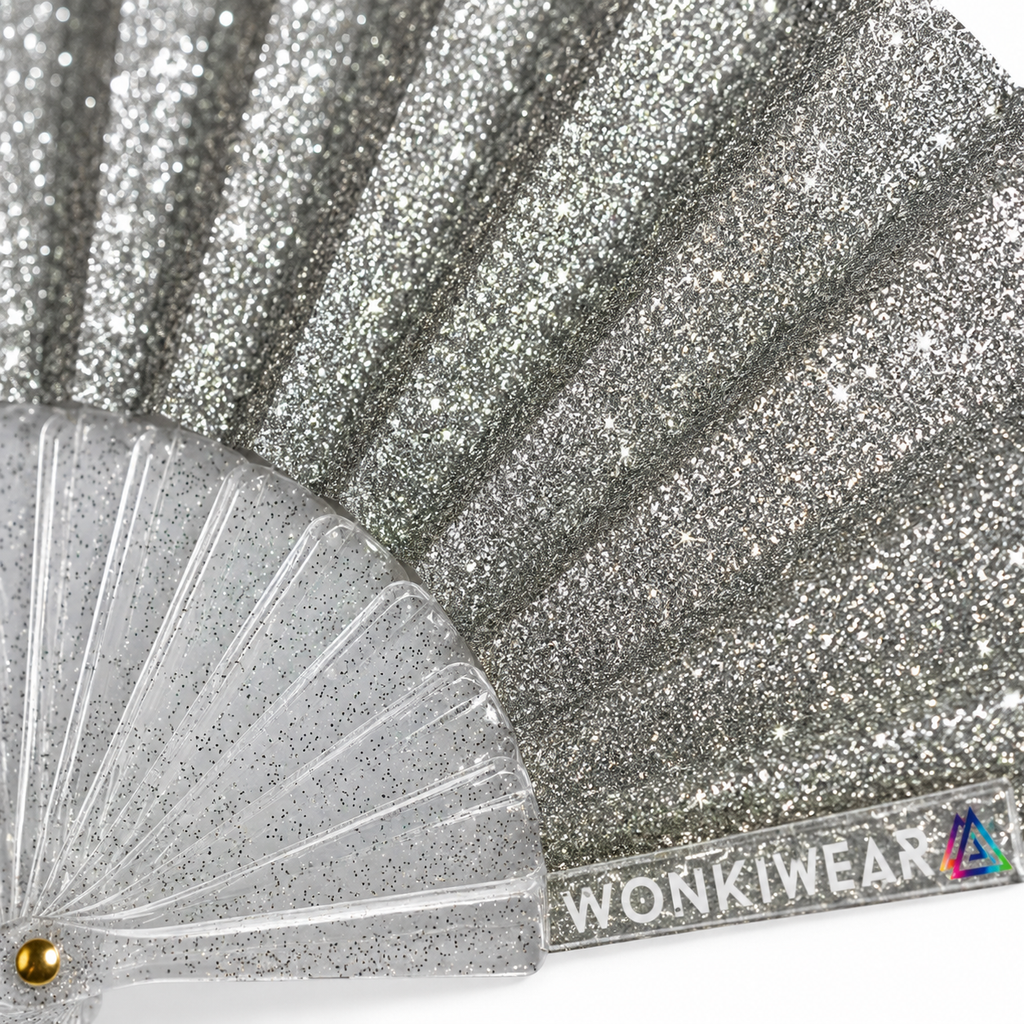 Small Folding Fan - Silver Glitter