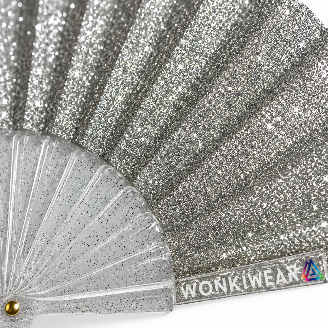 Small Folding Fan - Silver Glitter