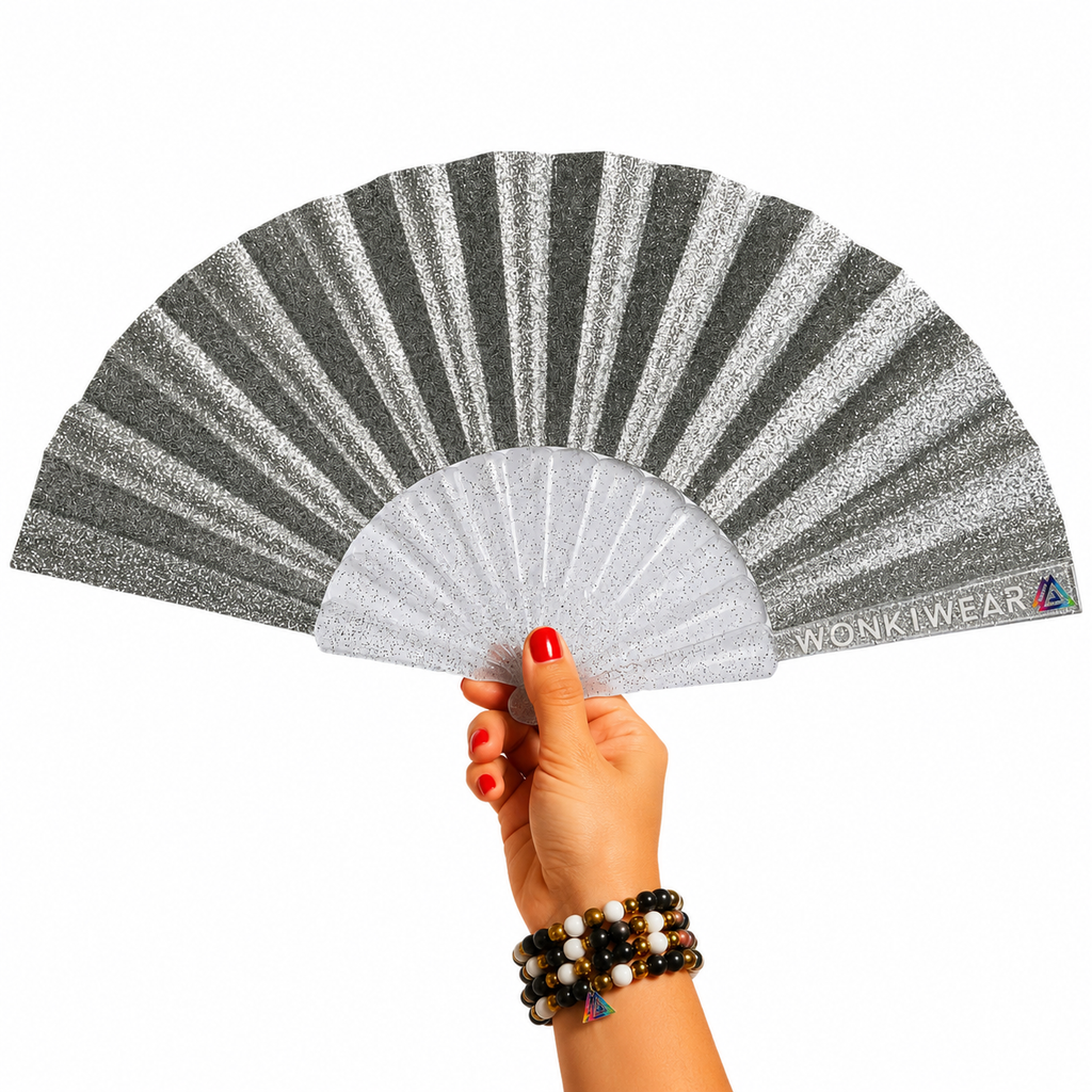 Small Folding Fan - Silver Glitter