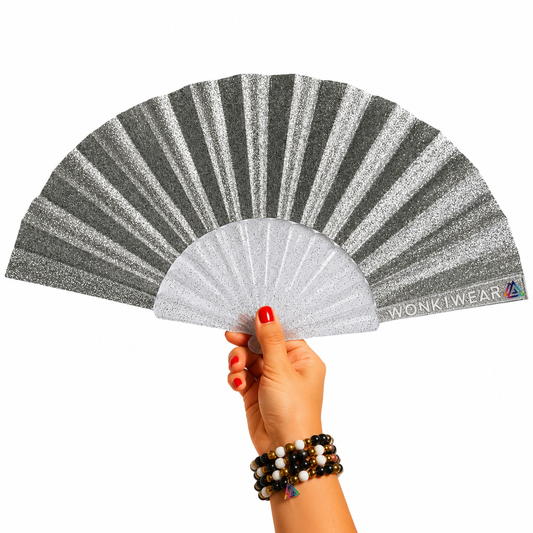 Small Folding Fan - Silver Glitter