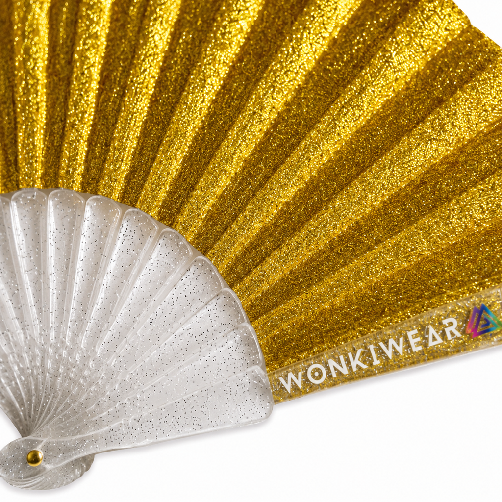 Small Folding Fan - Yellow Gold Glitter