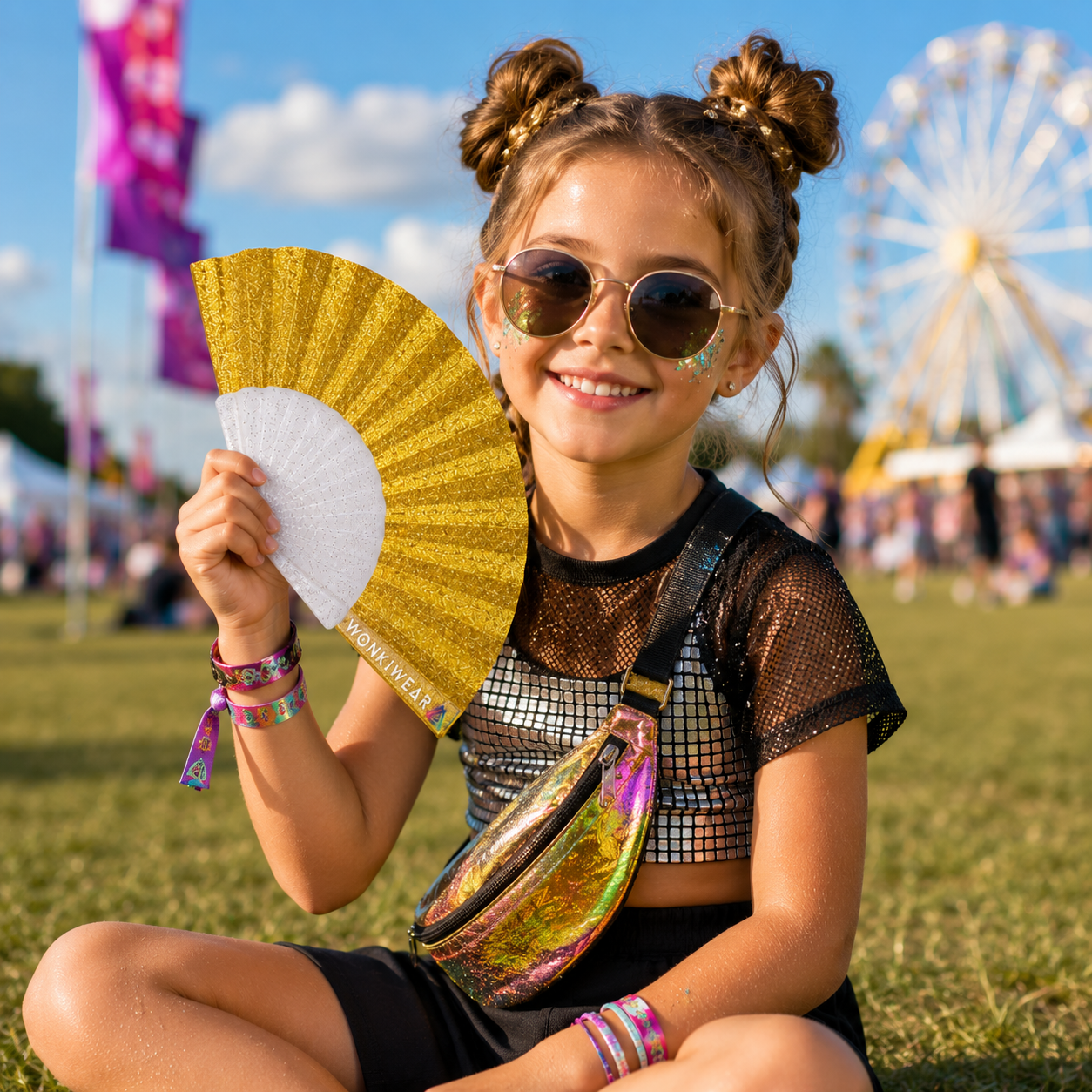 Small Folding Fan - Yellow Gold Glitter