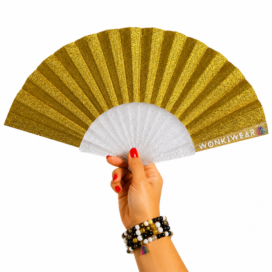 Small Folding Fan - Yellow Gold Glitter