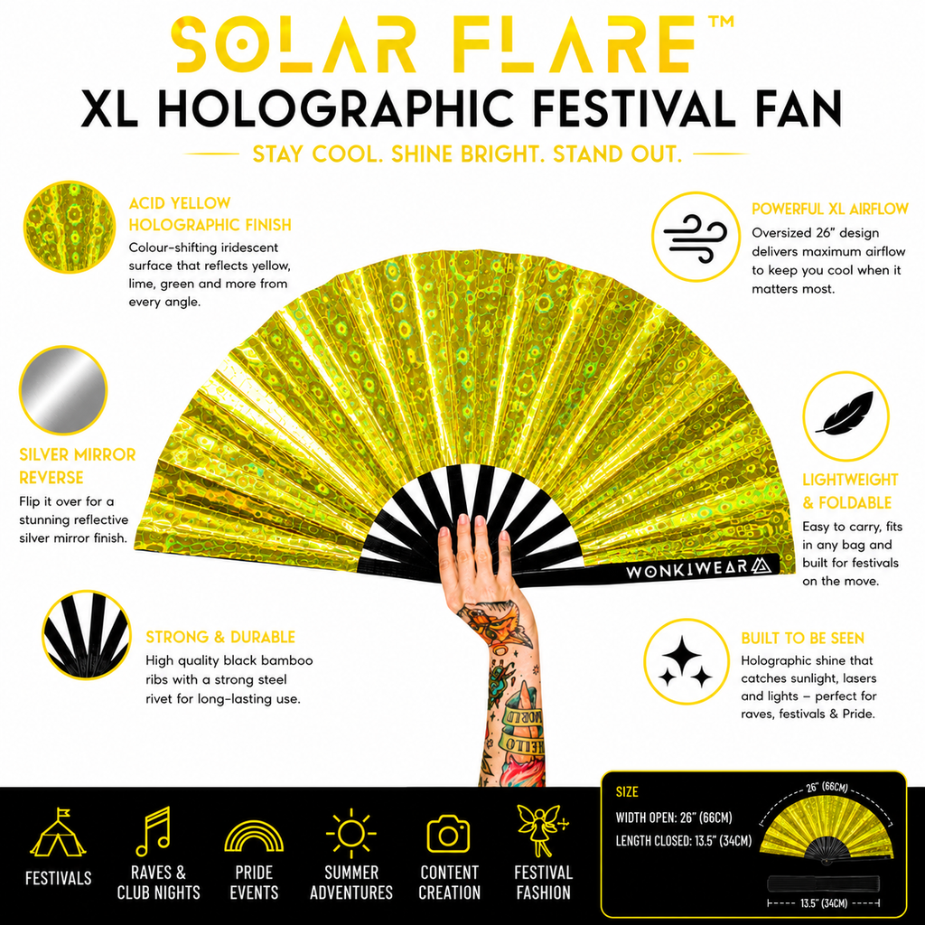 Yellow Holographic XL Festival Fan