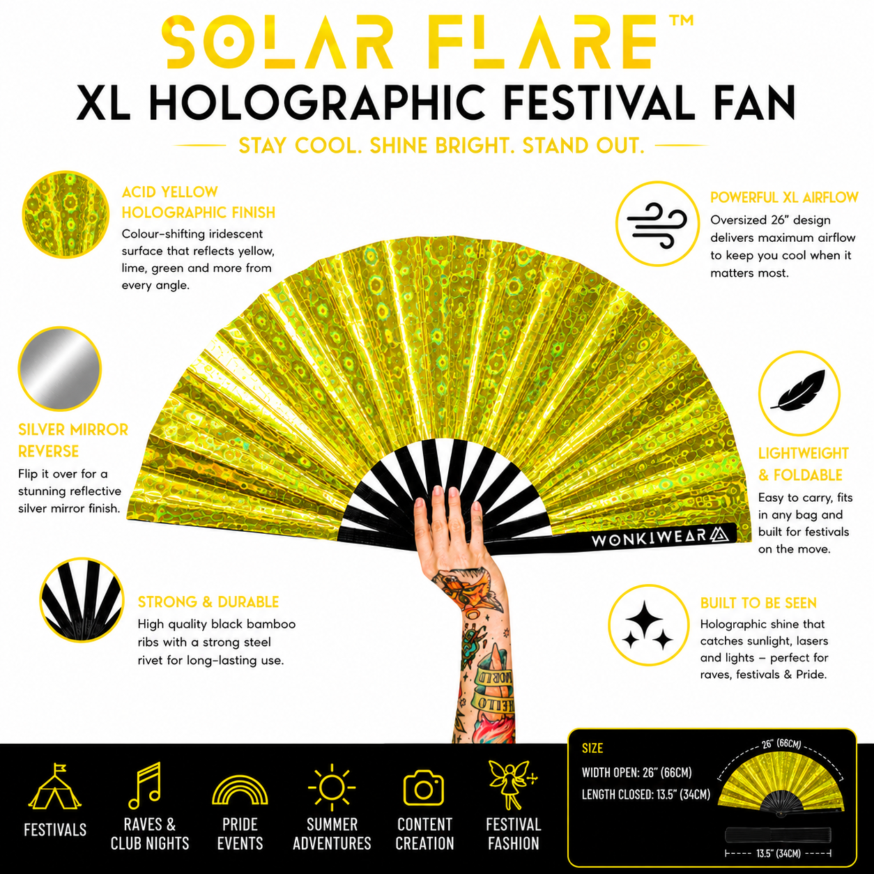 Yellow Holographic XL Festival Fan