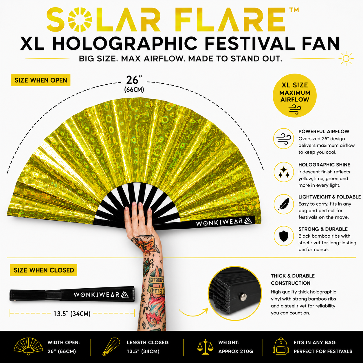 Yellow Holographic XL Festival Fan