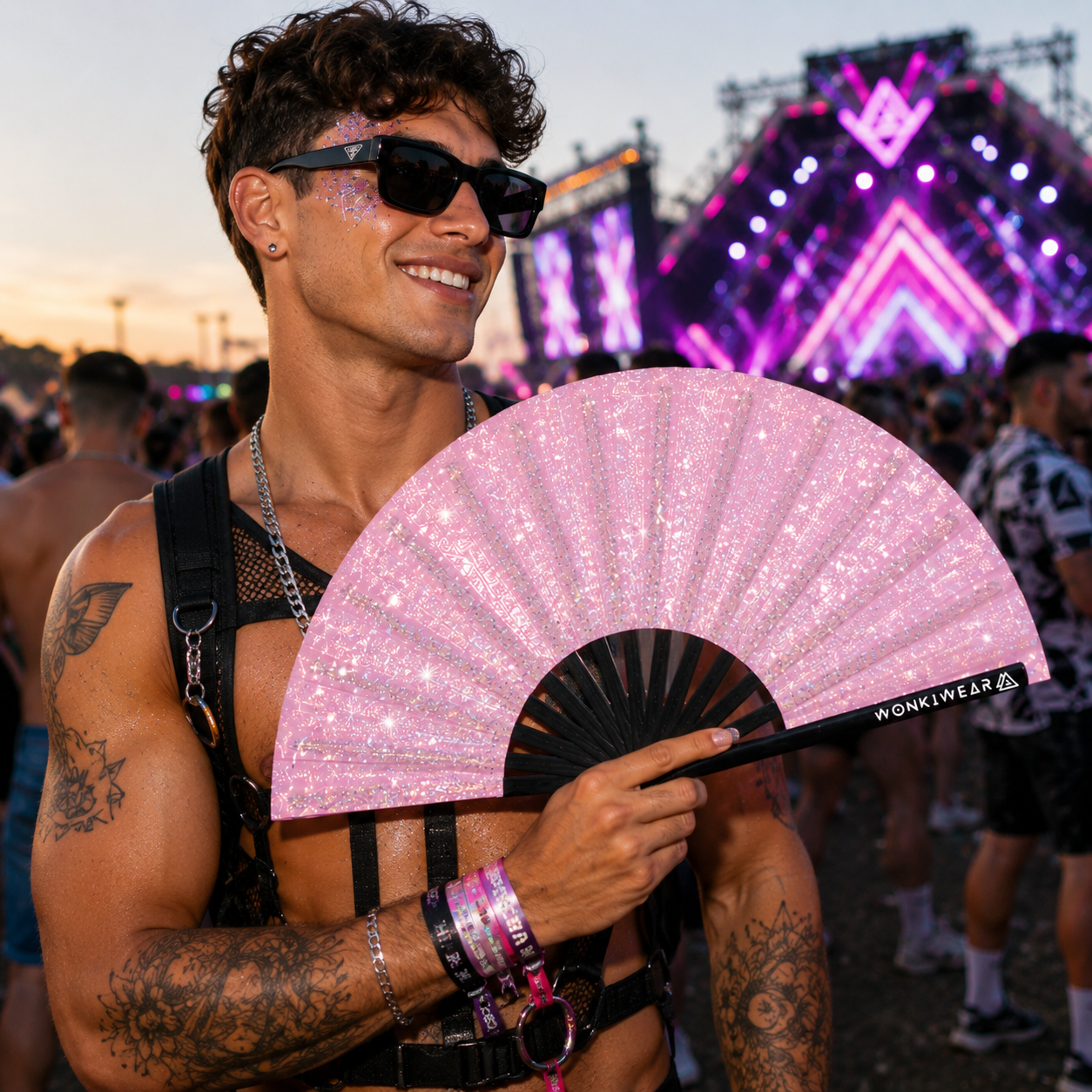Light Pink Glitter XL Festival Fan