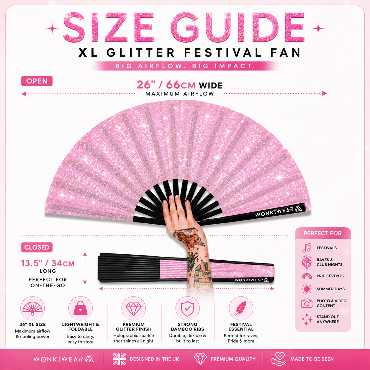 Light Pink Glitter XL Festival Fan