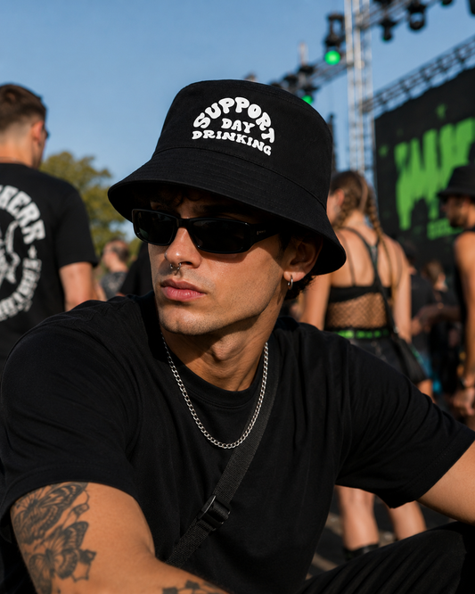 Support Day Drinking Bucket Hat – Black Festival Party Hat