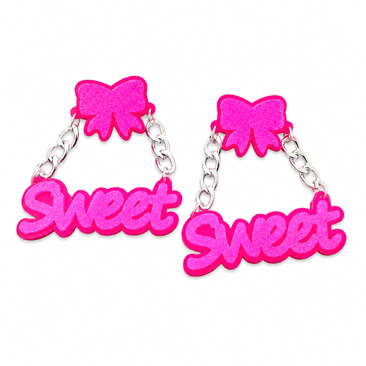 Oversized Pink Sweet Sign Drop Earrings