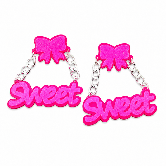 Oversized Pink Sweet Sign Drop Earrings