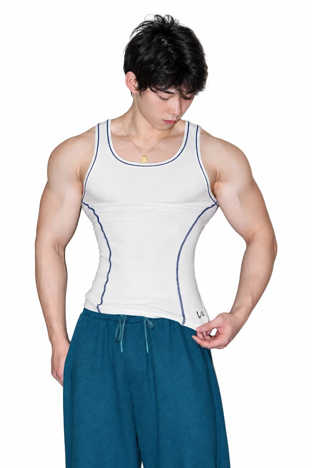 Men's Contrast Stitch Ribbed Tank Top