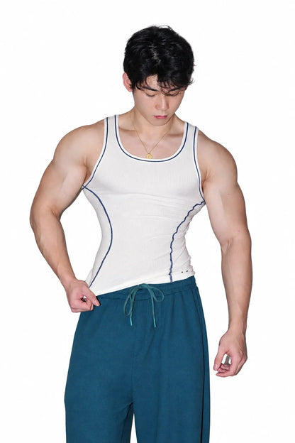 Men's Contrast Stitch Ribbed Tank Top