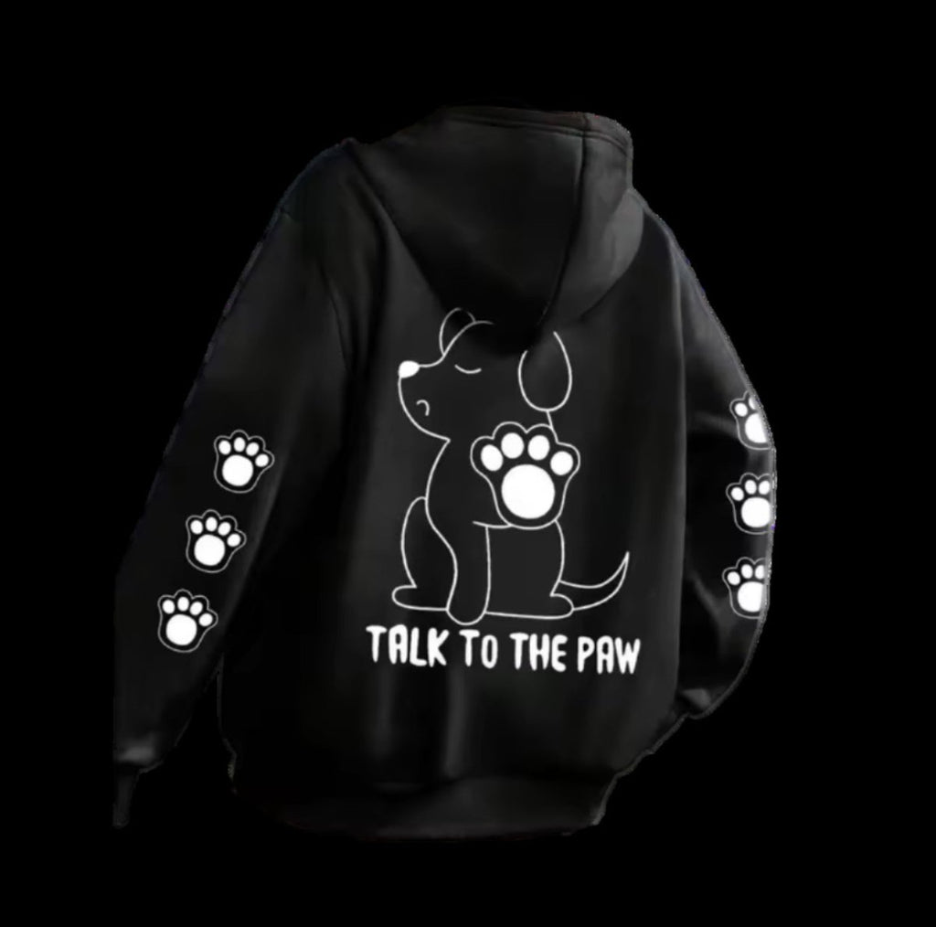 Talk To The Paw Hoodie Black - The Pup Play Hub