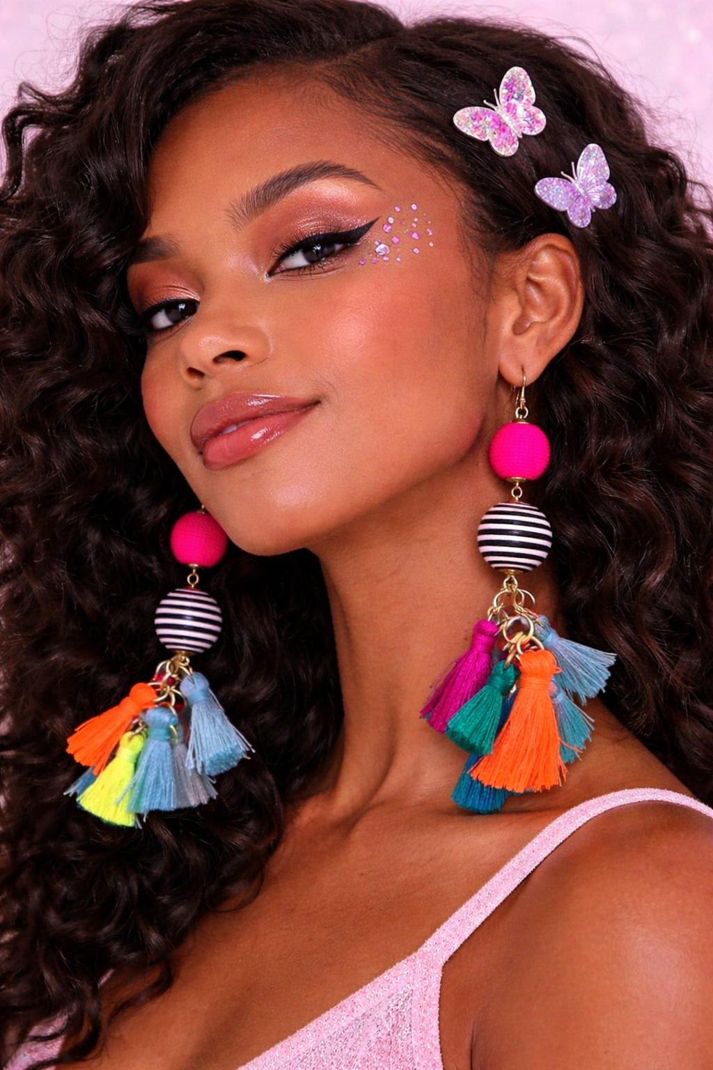 Rainbow Tassel Statement Earrings