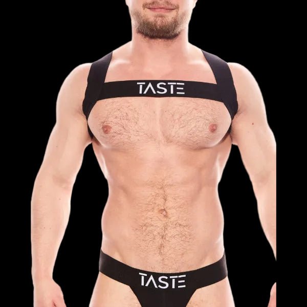 TASTE Signature Elasticated Chest Harness | Black - The Pup Play Hub