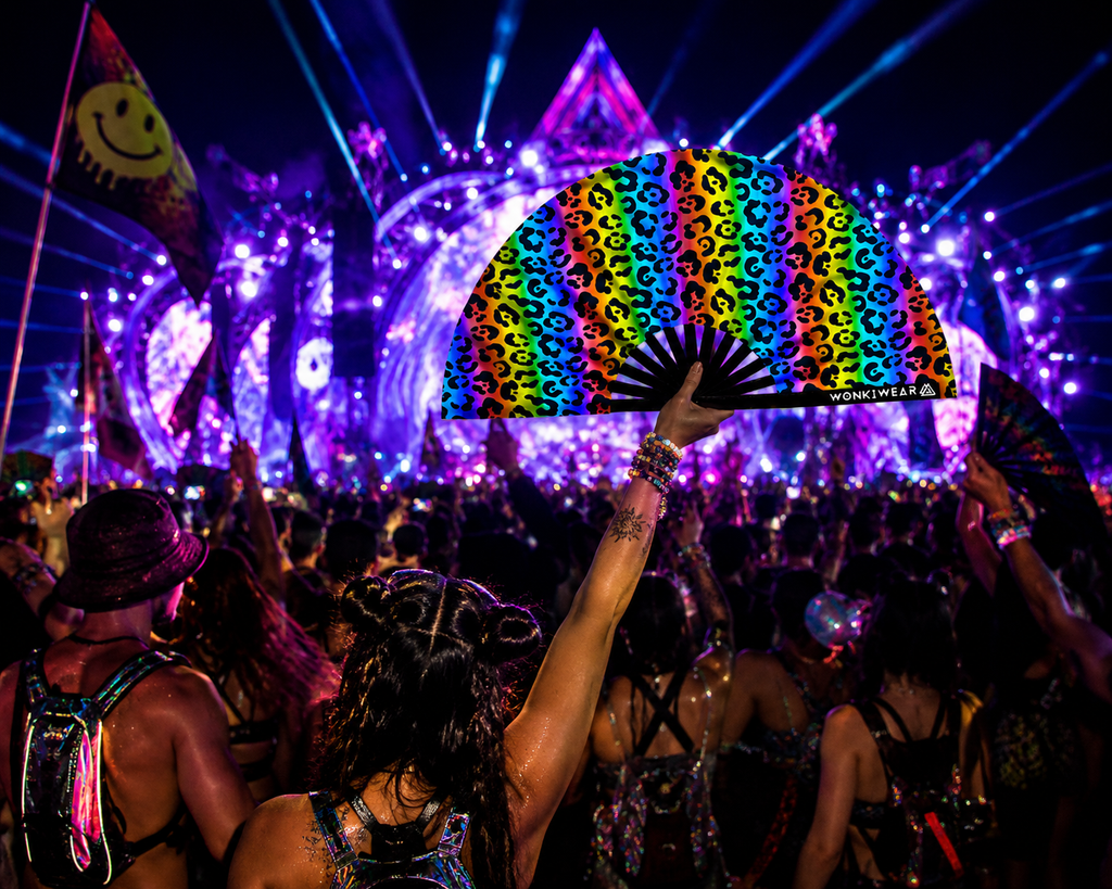 Rainbow Leopard XL UV Reactive Festival Fan