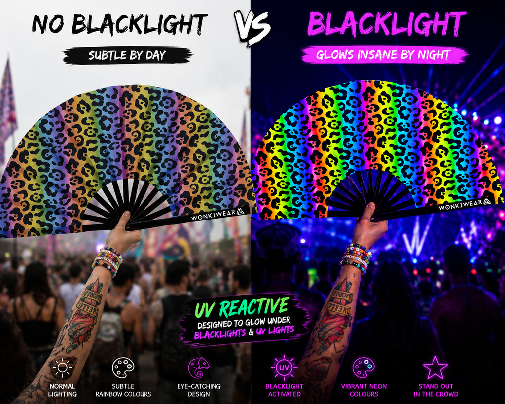 Rainbow Leopard XL UV Reactive Festival Fan