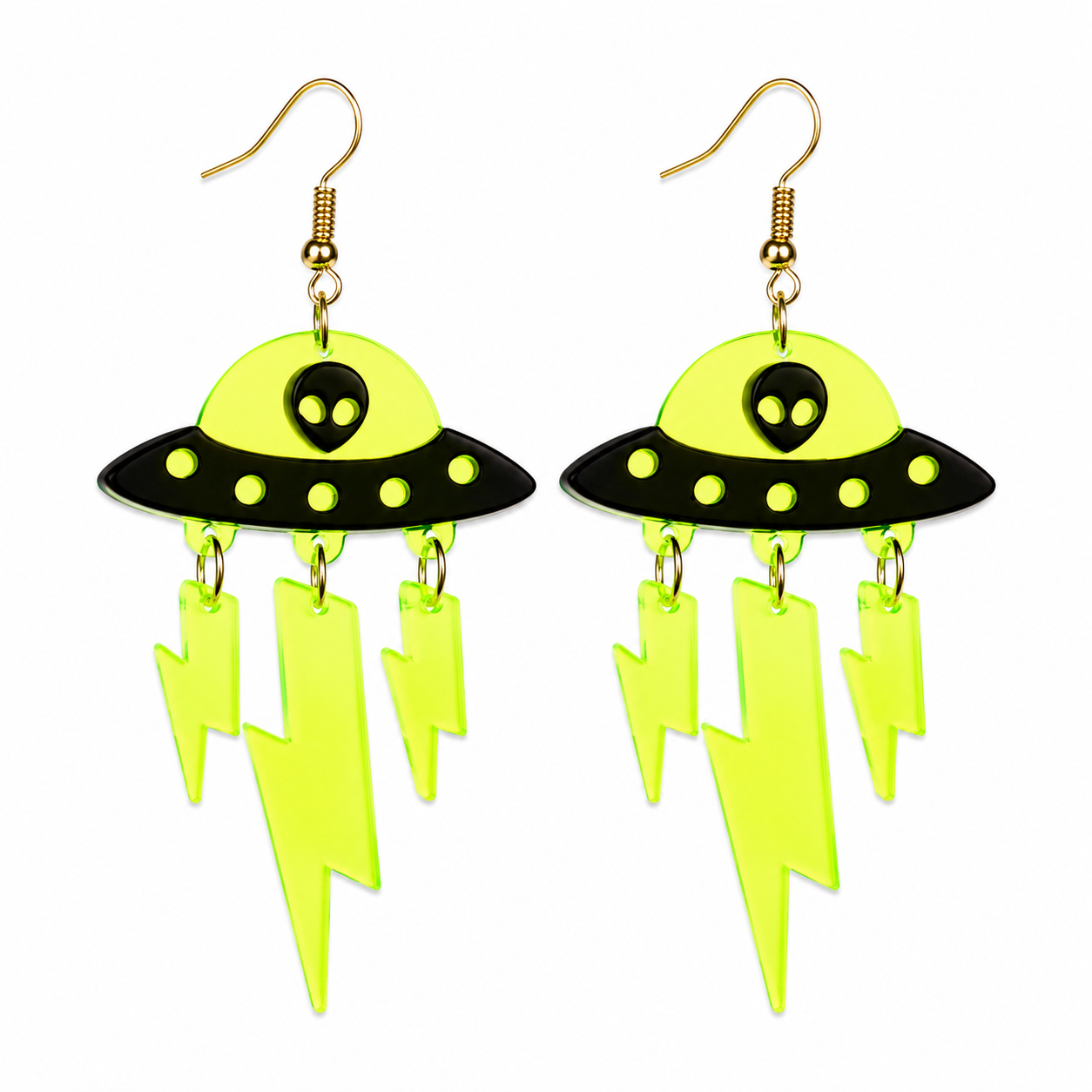 Neon UFO Lightning Drop Earrings