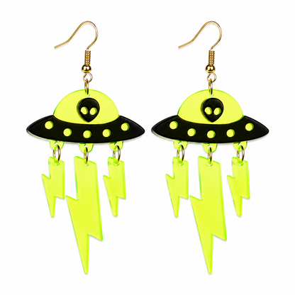 Neon UFO Lightning Drop Earrings