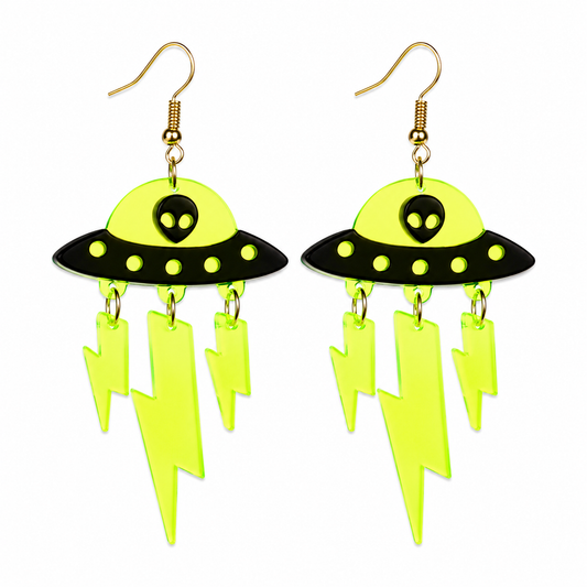Neon UFO Lightning Drop Earrings