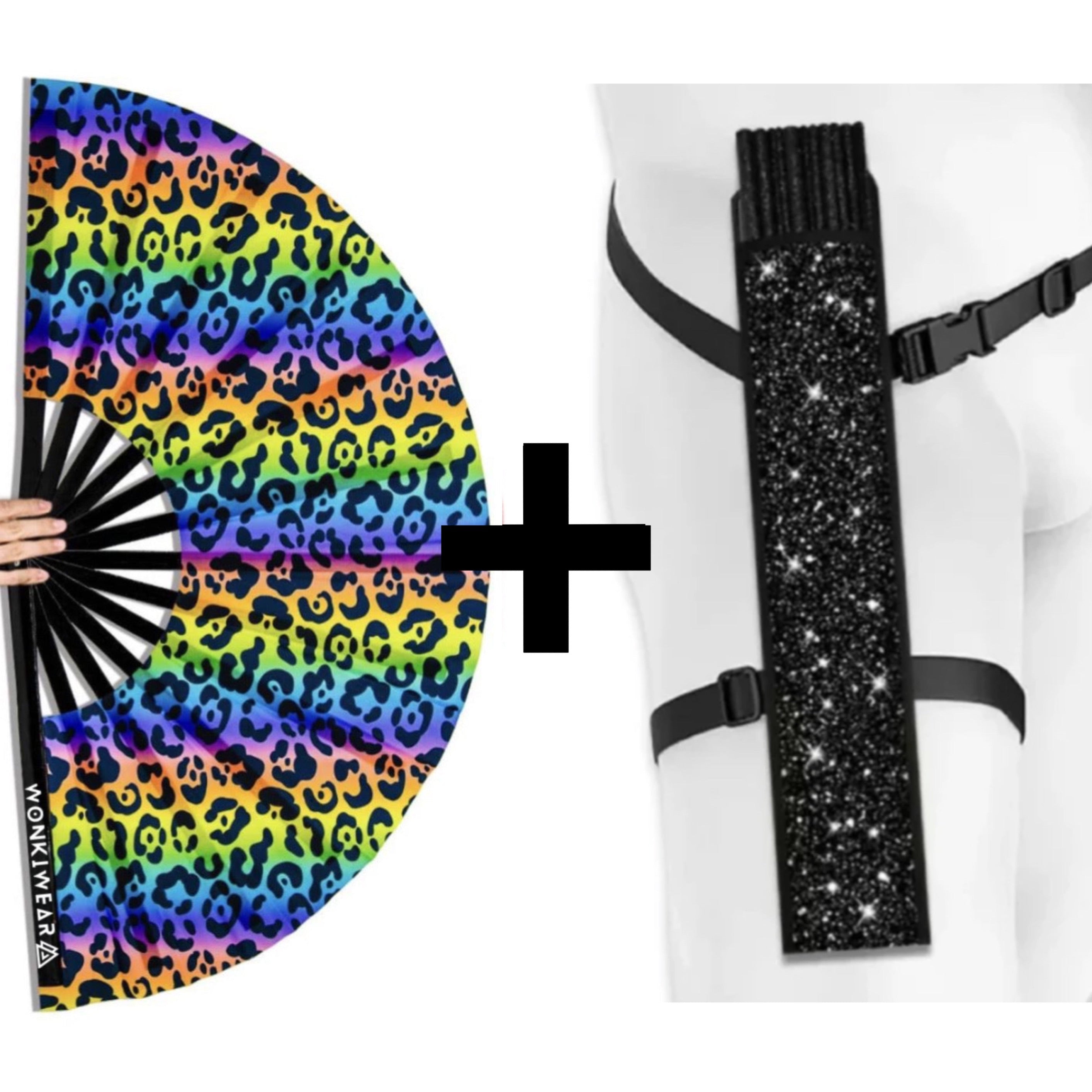 Rainbow Leopard XL UV Reactive Festival Fan