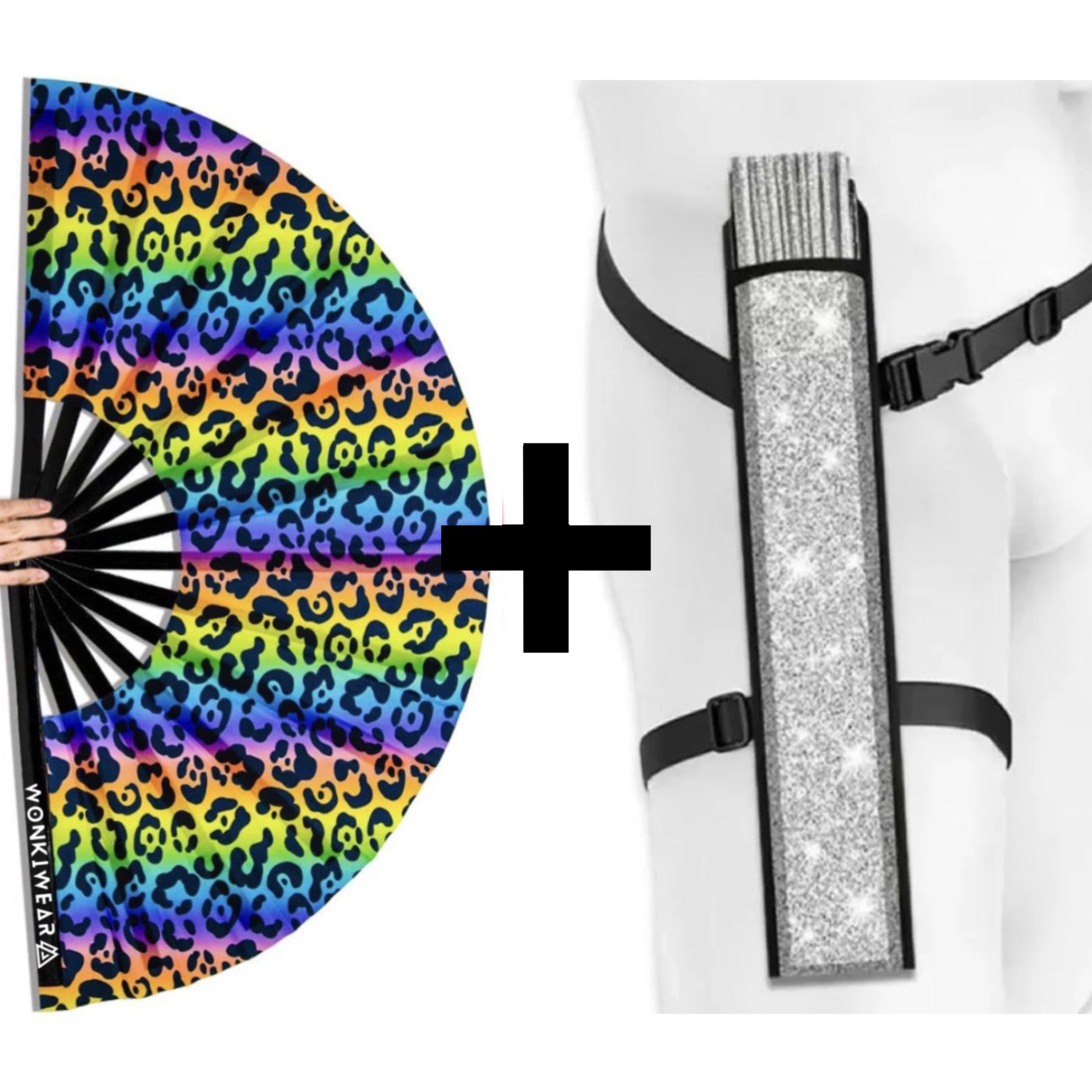 Rainbow Leopard XL UV Reactive Festival Fan