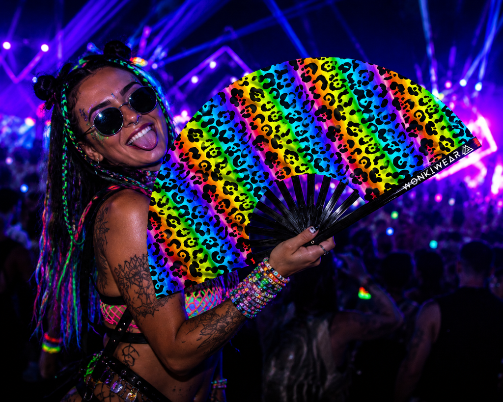 Rainbow Leopard XL UV Reactive Festival Fan