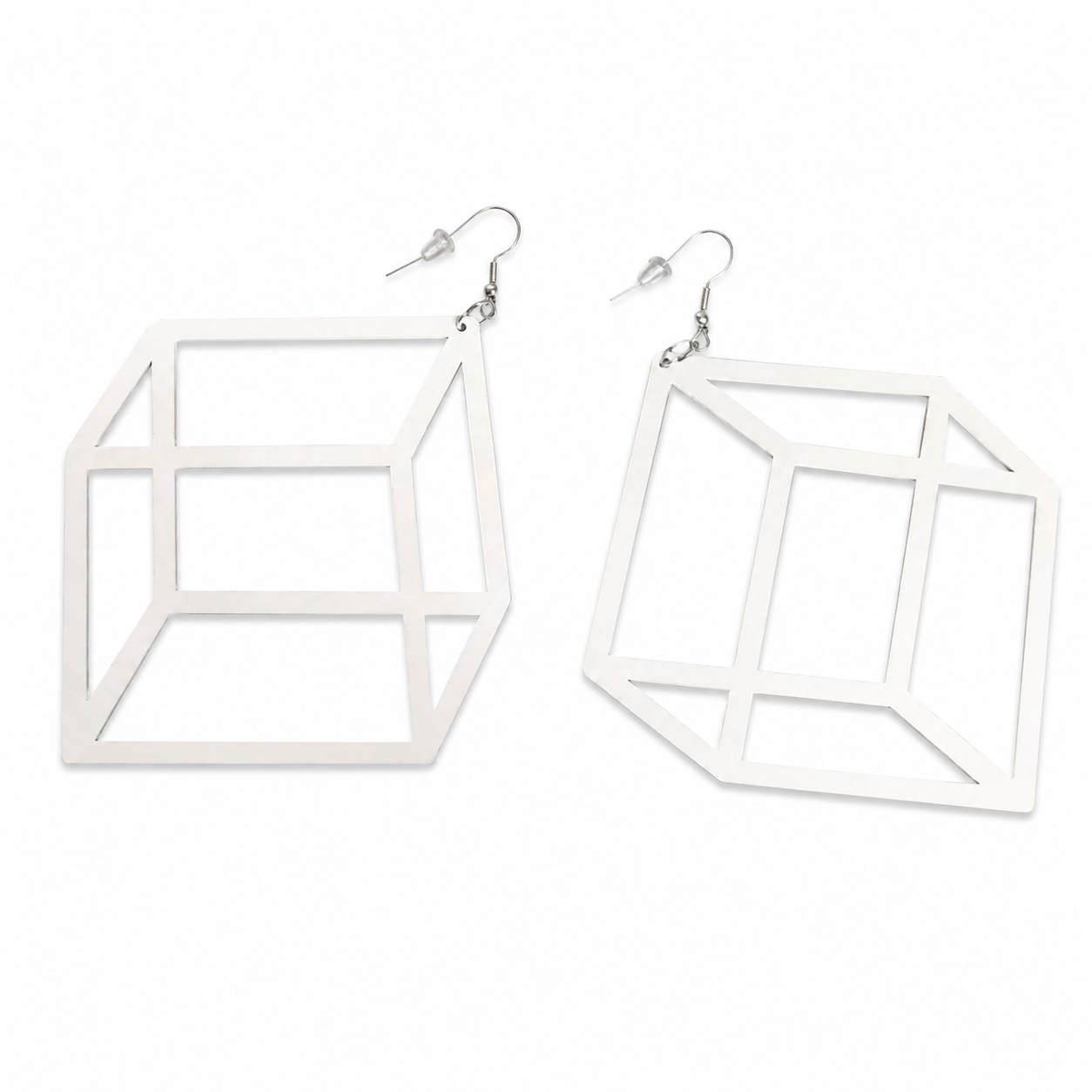 White 3D Illusion Box Earrings