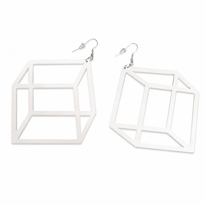 White 3D Illusion Box Earrings