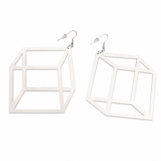 White 3D Illusion Box Earrings