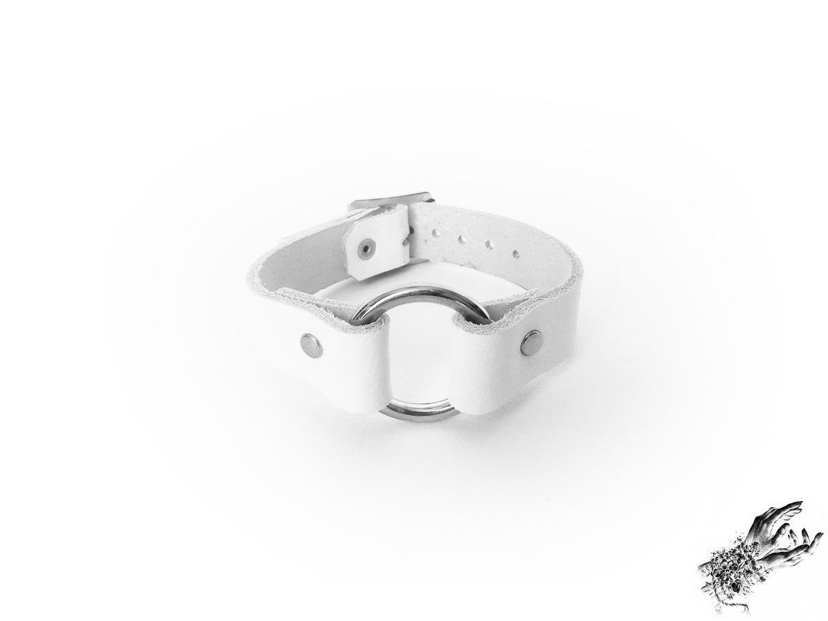 White Leather O Ring Wristband
