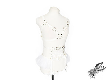 White Vegan Leather Cage and Corset Harness Set