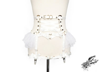 White Vegan Leather Cage and Corset Harness Set