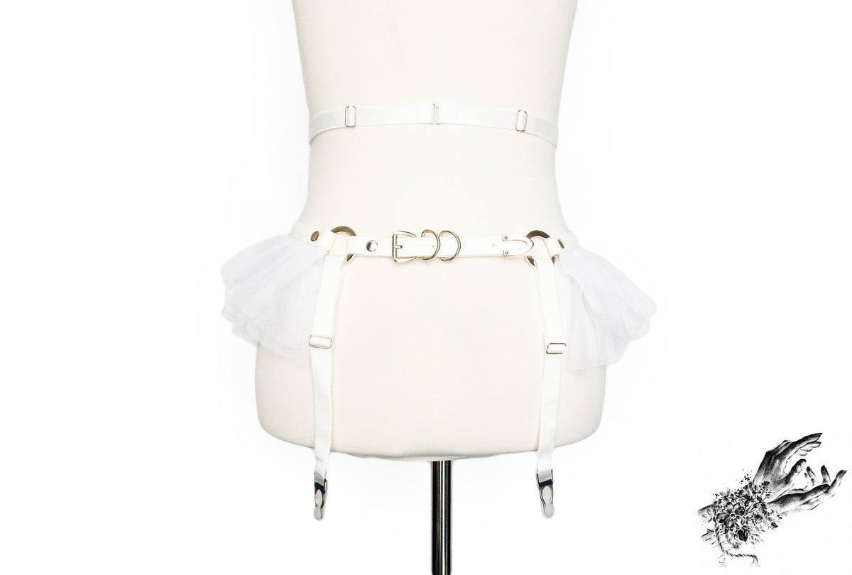 White Vegan Leather Cage and Corset Harness Set