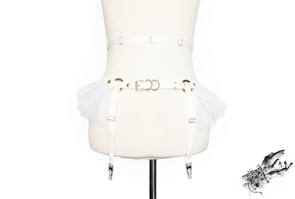 White Vegan Leather Cage and Corset Harness Set