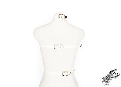 White Vegan Leather O Ring and Corset Harness Set