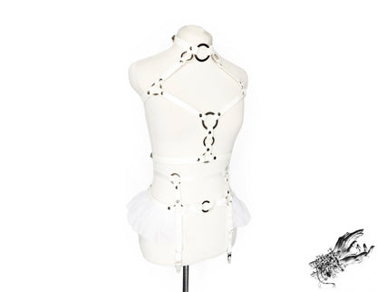 White Vegan Leather O Ring Harness Set
