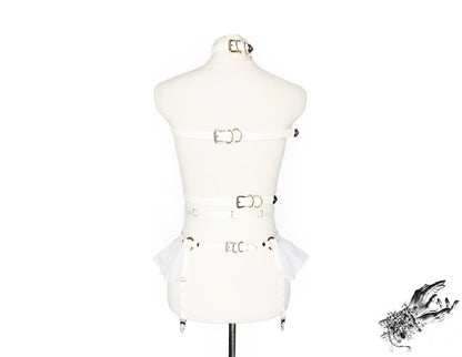 White Vegan Leather O Ring Harness Set