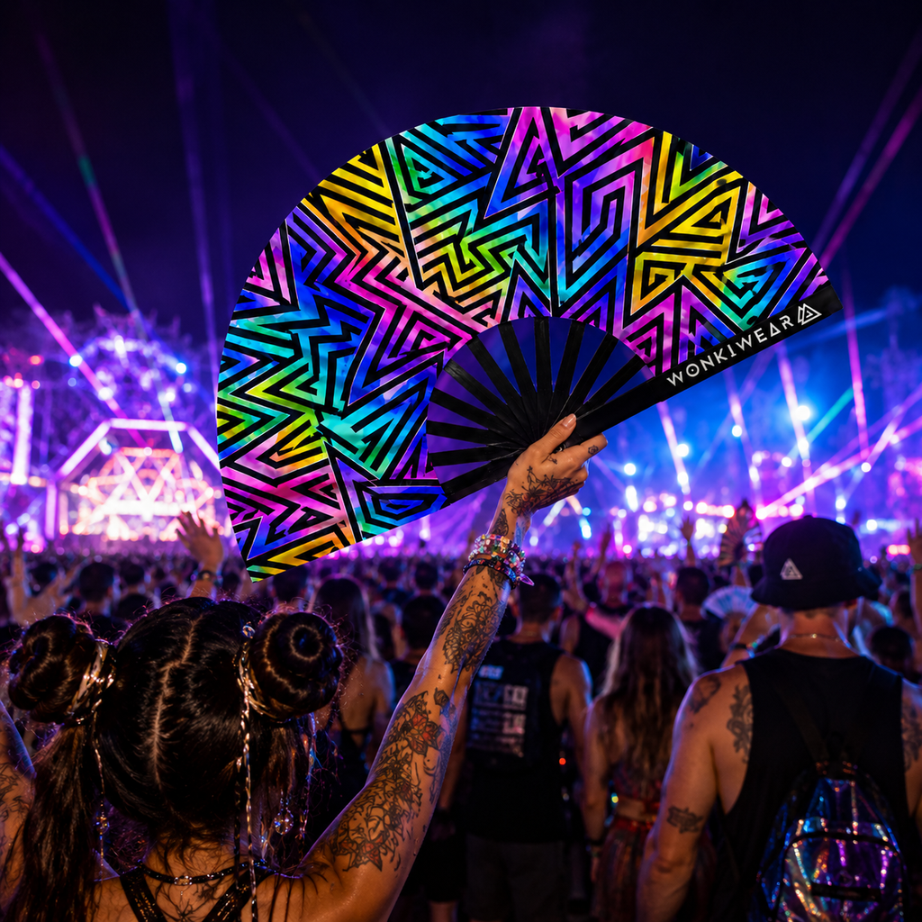 Electric Rainbow XL UV Reactive Festival Fan