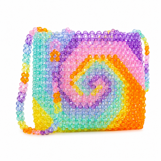 Rainbow Spiral Tie Dye Beaded Shoulder Bag