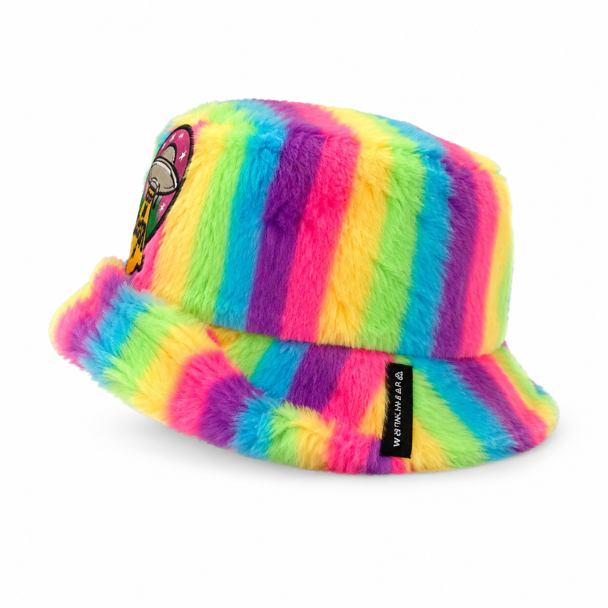 Neon Rainbow UFO Furry Bucket Hat