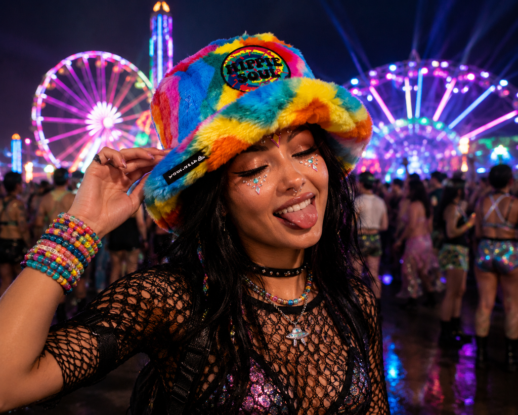 Rainbow Swirl Furry Bucket Hat
