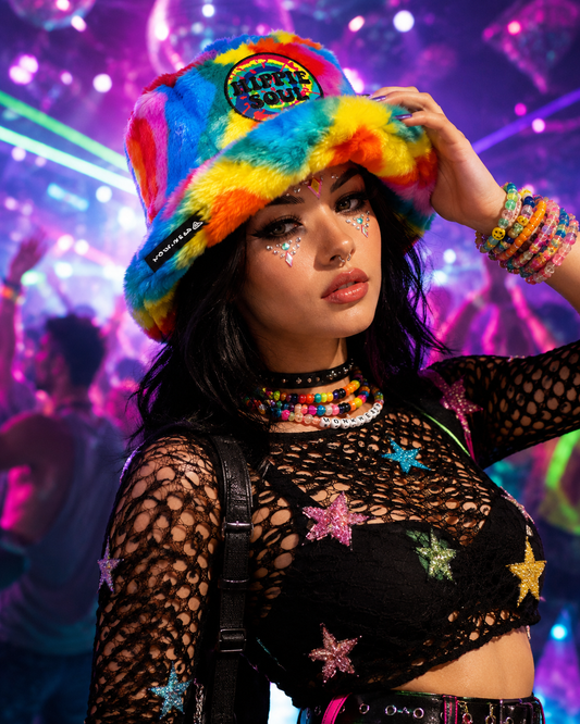 Rainbow Swirl Furry Bucket Hat