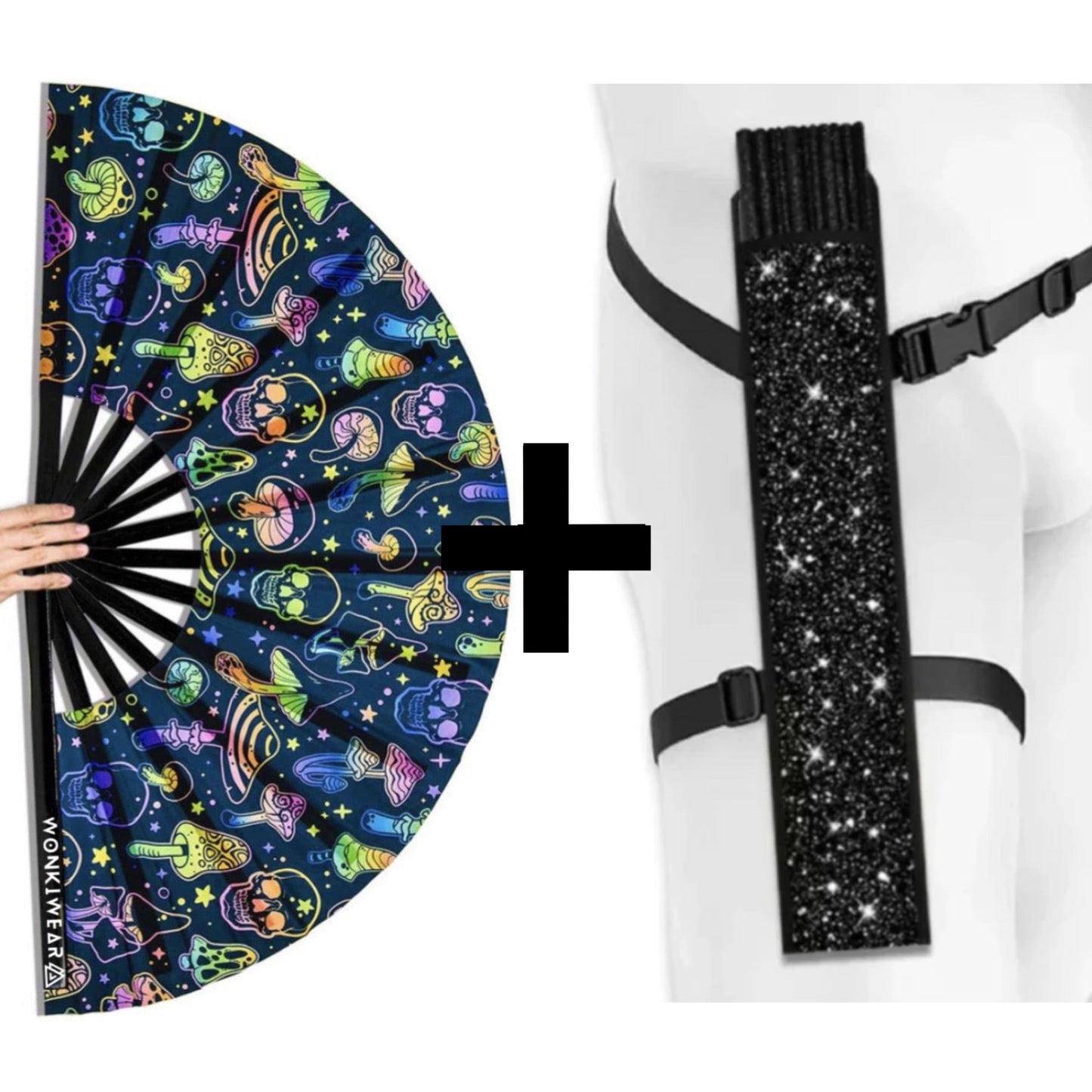 Mushroom & Skulls XL UV Reactive Festival Fan