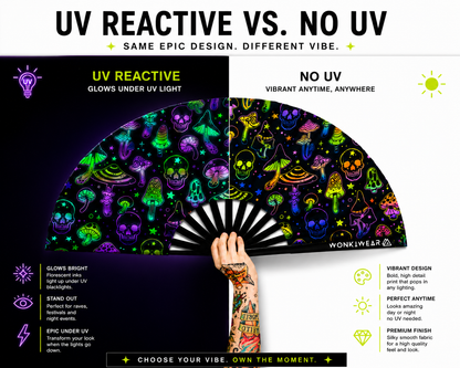 Mushroom & Skulls XL UV Reactive Festival Fan