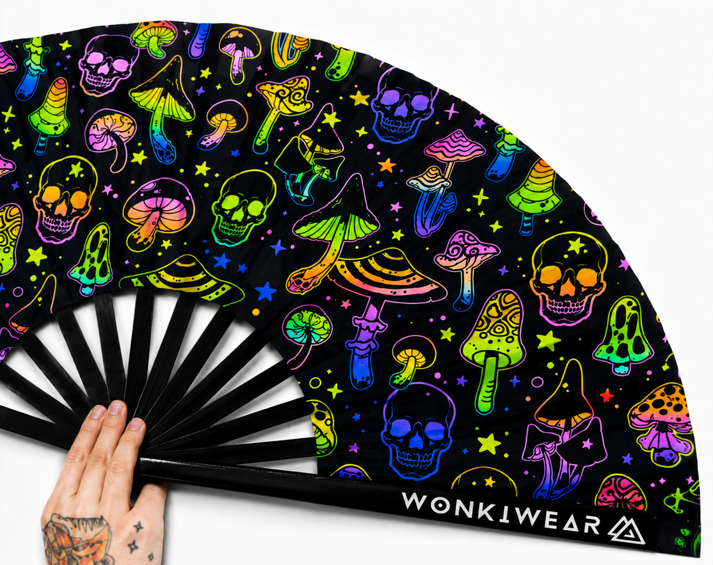 Mushroom & Skulls XL UV Reactive Festival Fan