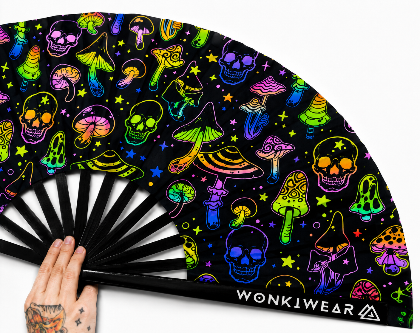 Mushroom & Skulls XL UV Reactive Festival Fan